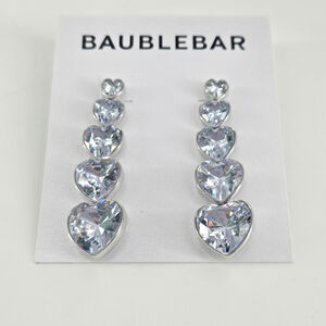 BaubleBar Minette Heart Cubic Zirconia Drop Earrings Silver-Tone Jewelry NEW